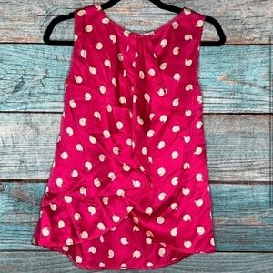 Anthropologie Postmark Silk Top 4 Snail Print Novelty Hot Pink Split Back Ruffle